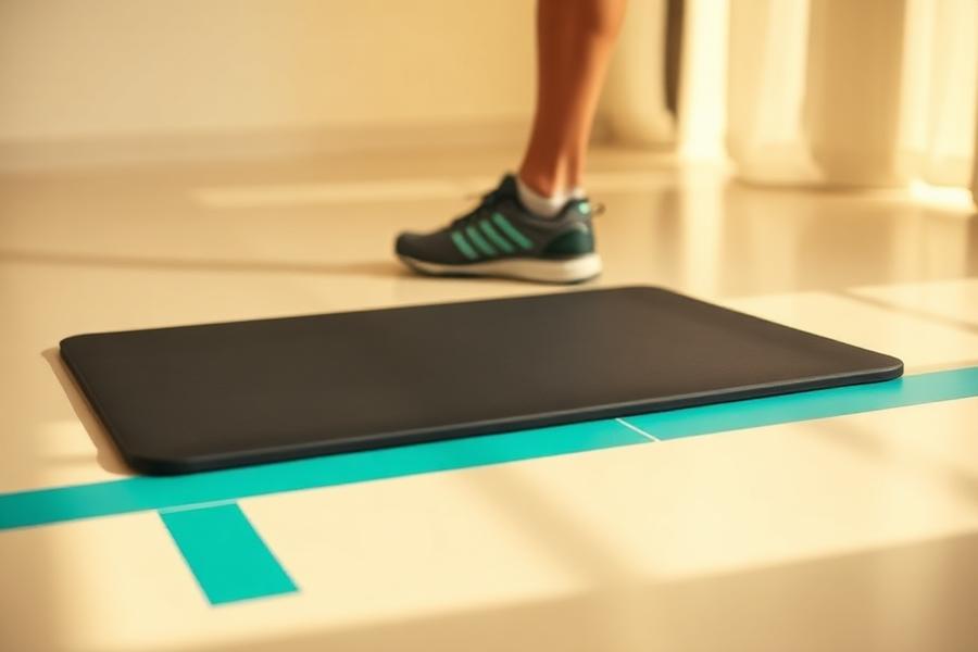 Gait analysis mat and walking shoes in the clinic